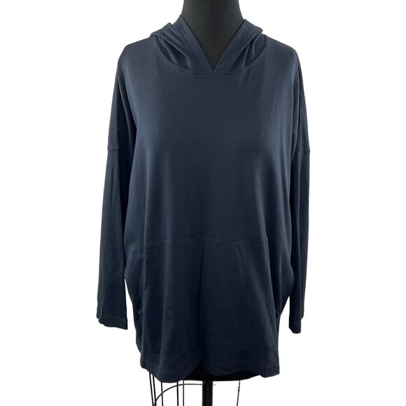 Eskandar Blue Hoodie Pima Cotton Pockets Draped Sleeve Hooded Top Classic Size 0 - Picture 1 of 10